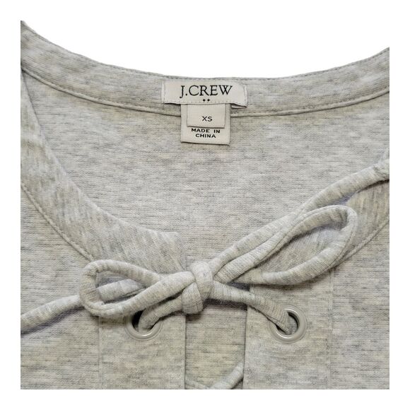 J Crew Dress XS Heather Gray Sweatshirt Knee Length Short Sleeve Lace Up Beach - Picture 6 of 12